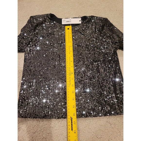 NWT Steve Madden Demi Sequin Long Sleeved Blouse Top Women's Medium In Gunmetal - Picture 6 of 9